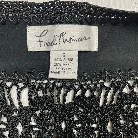Fred Thomas Black Suede & Crochet Vest Women’s Size Small - Picture 9 of 11